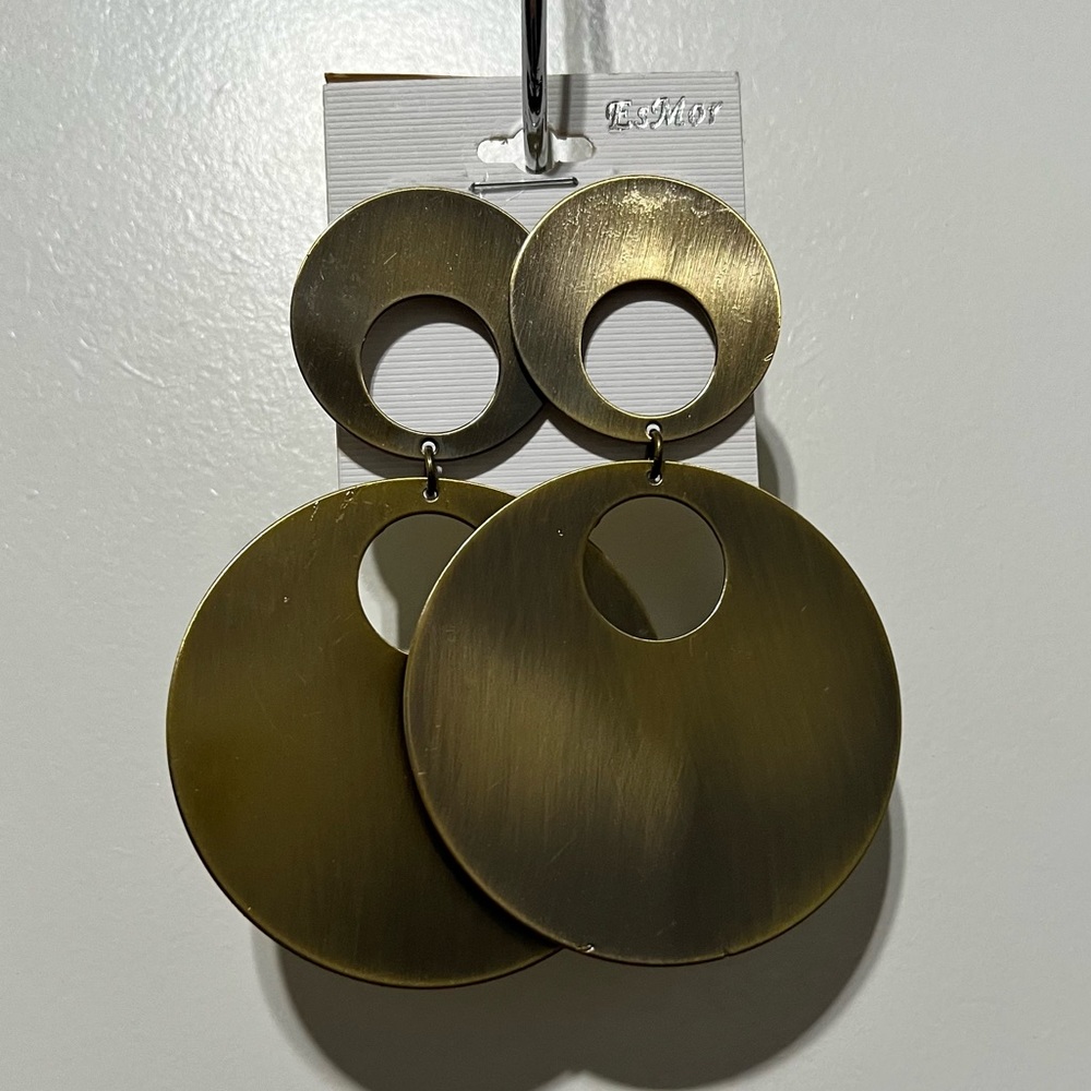 EsMor Abstract Brushed Brass Circular Earrings, Brushed